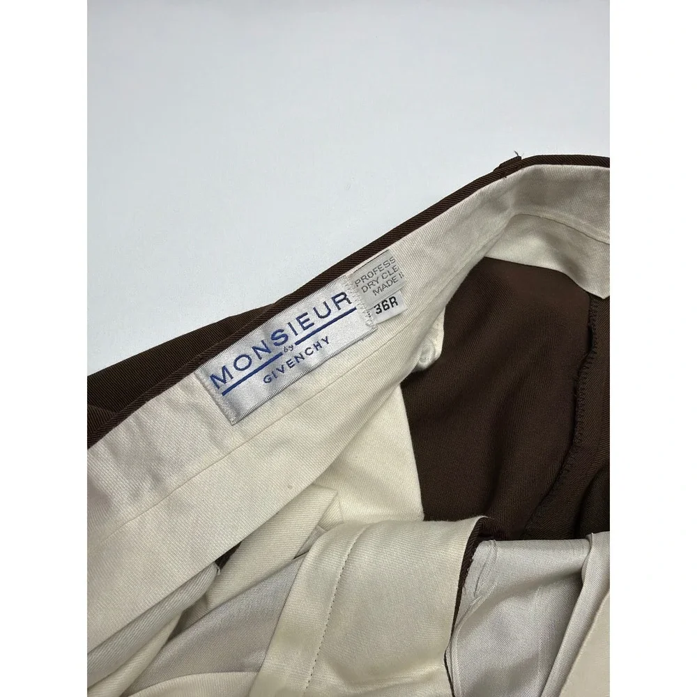 Monsieur by Givenchy Vintage Brown Double Pleated Cuffed Dress‎ Pants Mens 36R